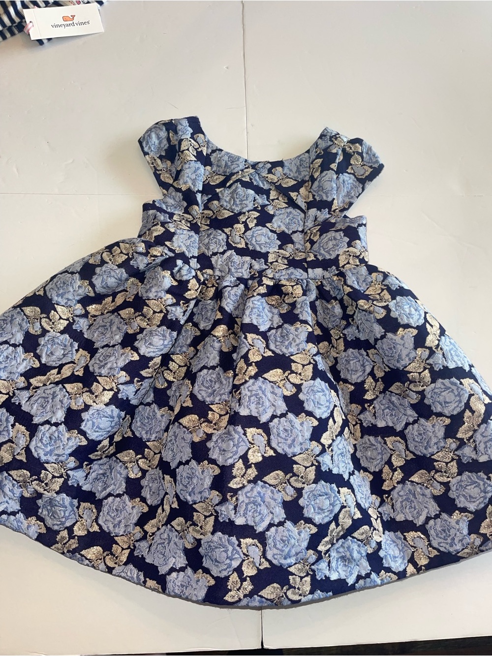 Janie and Jack Navy Dress Girls 2T Blue & Silver Floral Jacquard Christmas